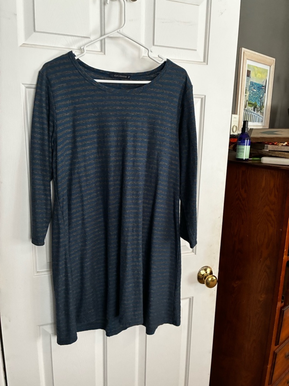 cut loose Blue and Gray Striped Knit Top